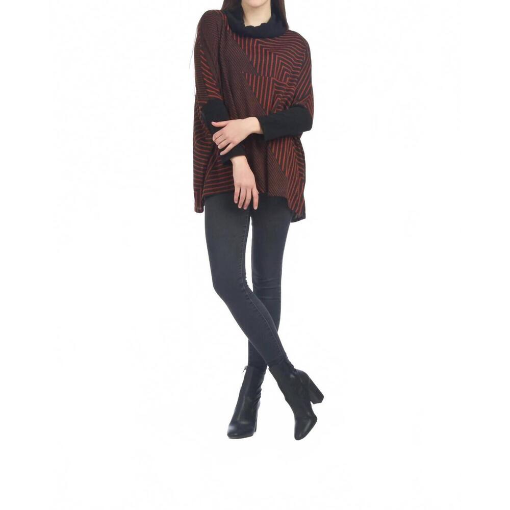 NEW PAPILLON asymmetrical stripe poncho in rust